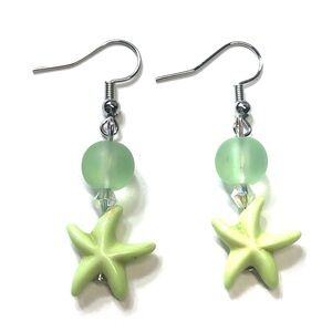 Handmade Green Starfish Earrings Women Gift Summer Beach